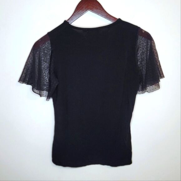 PrettyLittleThing Black Top Mesh Polka Dot Short Sleeves Size 6 - Picture 6 of 9